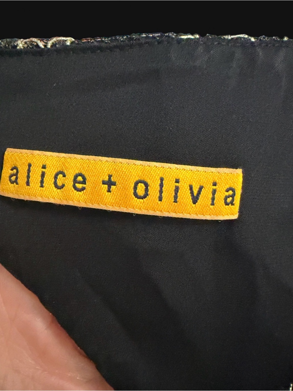Alice + Olivia Black Gold Embroidered Lace Open Back Fit & Flare Mini Dress - Picture 7 of 7